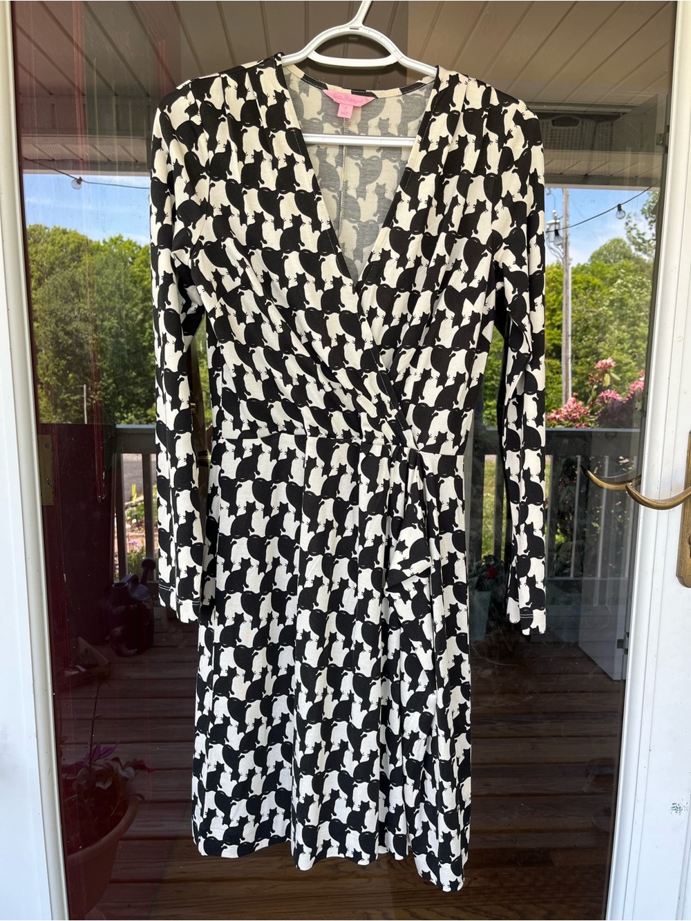 Rare NWOT Lilly Pulitzer Fancy feet Wrap Dress Black White Cat Long Sleeve S b1